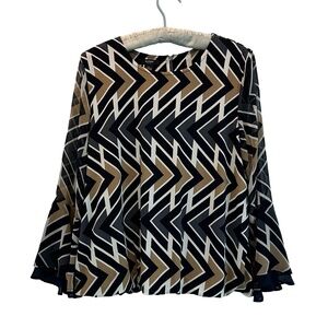 Alfani Petite Large geometric sheer bell‎ sleeve top